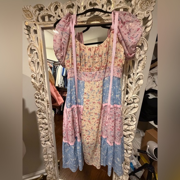LOVESHACKFANCY Jessie ‘Inspired’ Patchwork Floral Print Midi Dress 🌻🩵🌸 - Picture 8 of 13